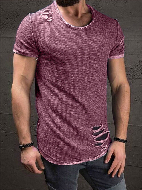 Europe And The United States Short-sleeved T-shirt With Holes 5 Colors 7 Yards